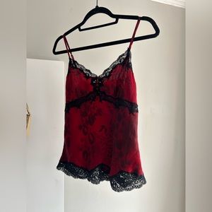 Red and Black Lace Trim Top